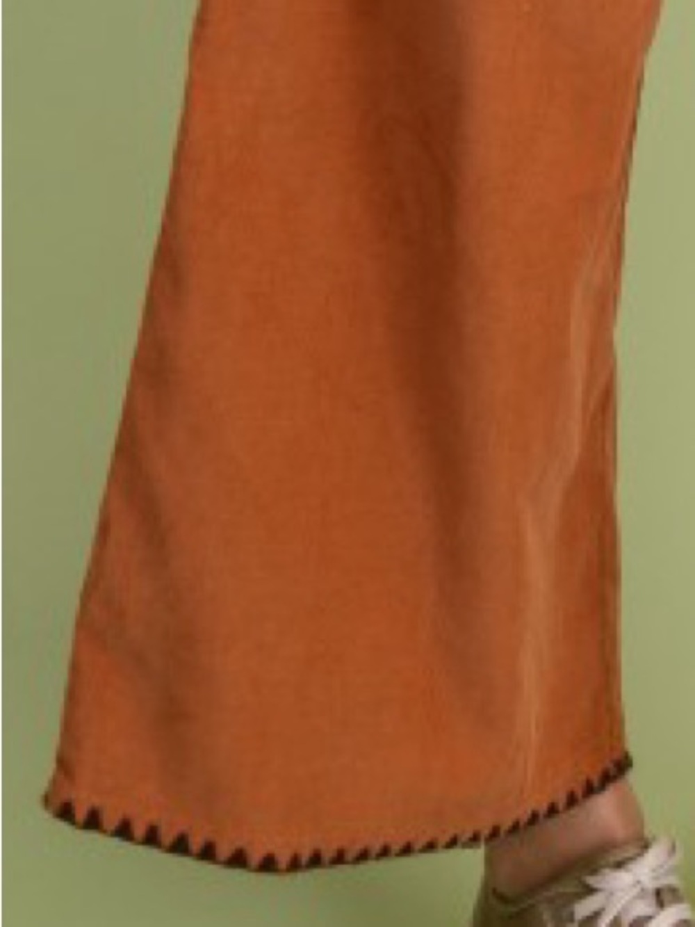 Rust Corduroy Wide Leg Pants with Brown Topstitch & Drawstring Waist - Picture 5 of 5